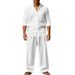 Men's Linen Casual Shirt & Pants Set - Breathable Comfort Fit Long Sleeve Top With Relaxed Fit Trousers For All Seasons (White, Black, Gray, Khaki)_viptrois.com