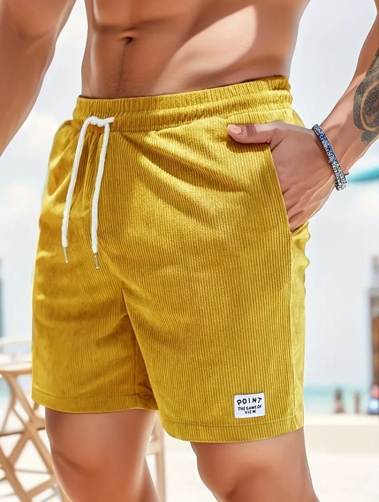 Men's Clothing Solid Color Lace Up Sports Pants Corduroy Simple Five Point Shorts Men's Shorts Casual Pants_viptrois.com