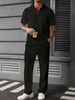 Texture Knitted Polo Shirt Men's Short Sleeved Trousers Suit Two Piece Set_viptrois.com