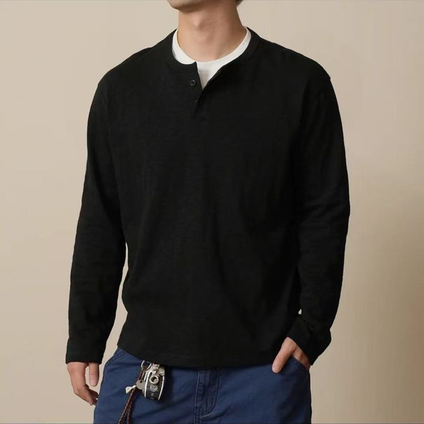 High-Quality Design Sense Henry Two-Piece Long Sleeve T-Shirt Men's Autumn Base Shirt Casual Versatile Top Simple_viptrois.com