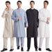 Traditional Thobe Set - Long Sleeve Button-Up Kaftan With Classic Collar, Comfortable Polyester Blend For Men_viptrois.com