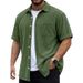 Men's Dark Gray Corduroy Shirt Short Sleeve Cardigan Top Retro Style Versatile Breathable Textured New_viptrois.com