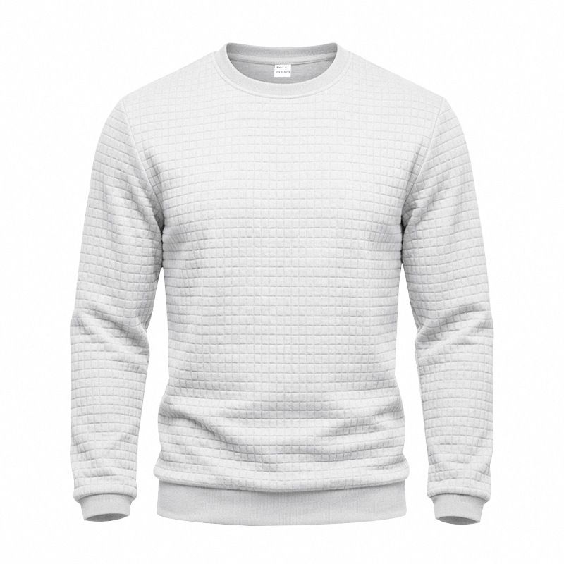 Men's Jacquard Check Pattern Long Sleeve T-Shirt | Relaxed Fit Casual Pullover For Fall And Winter Comfortable Relaxed Fit_viptrois.com