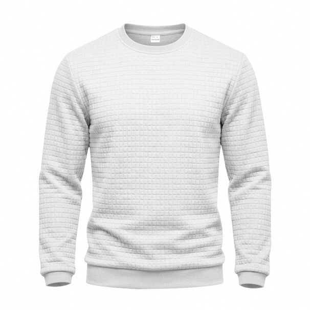 Men's Jacquard Check Pattern Long Sleeve T-Shirt | Relaxed Fit Casual Pullover For Fall And Winter Comfortable Relaxed Fit_viptrois.com