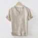 Men's Clothing Retro V Neck Short Sleeved T Shirt Casual Loose Linen Bottoming Shirt_viptrois.com