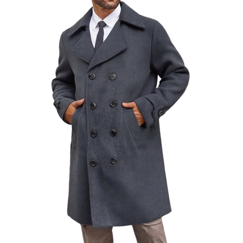 Double-Breasted Wool-Blend Trench Coat – Slim Fit Overcoat For Men (Black/Charcoal/Camel, M-XXXXL)_viptrois.com