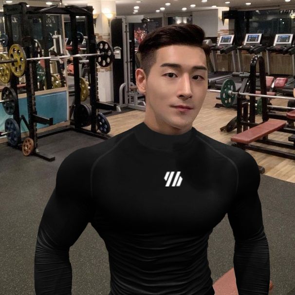 Men's Long Sleeve Quick Dry Running Training Muscle Fitness Brother High Neck Sports T-shirt Top Stretch Tight_viptrois.com