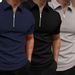 Men's Solid Color Polo Shirt Short Sleeve Turn Down Collar Casual Fit European And American Style 3 Piece Set_viptrois.com