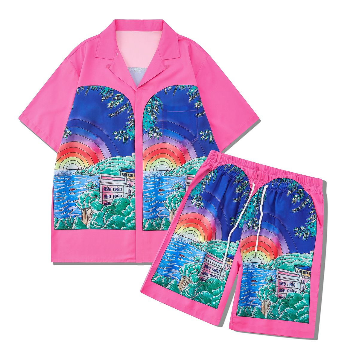 High Street Flower Shirt Suit Retro Shirt Cross Border Casual Shorts Men_viptrois.com