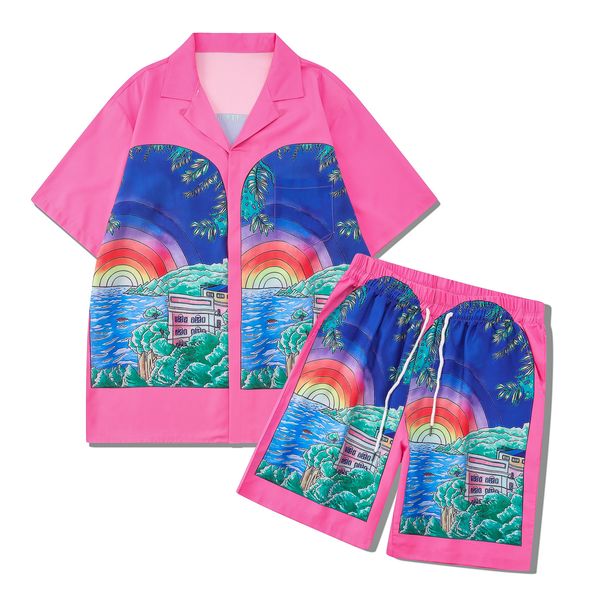 High Street Flower Shirt Suit Retro Shirt Cross Border Casual Shorts Men_viptrois.com