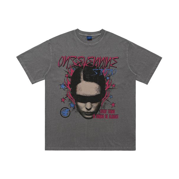 Summer American Style Portrait Letter Print 260g Pure Cotton Loose Short Sleeve T-Shirt For Men And Women_viptrois.com