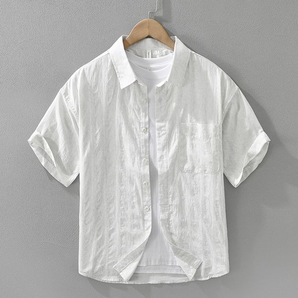 Simple And Fresh Short Sleeved Shirt, Fashionable And Versatile, Artistic And Casual Loose Top, Men's Clothing_viptrois.com