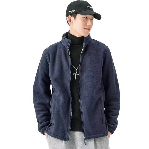 Composite Lamb Wool Hoodie For Winter Warmth, Thick Coat, Long Sleeved Stand Up Collar, Zipper Loose Fitting Shirt_viptrois.com