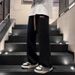 Black Jeans Trendy Style Loose Straight Leg Wide Leg Pants Midweight Polyester Spring Autumn Junior Senior High School Students Long Trousers_viptrois.com