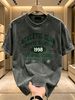 230g Washed Men Casual Tee ATHLETIC CLUB 1998 Vintage Letter Print Short Sleeve Loose Daily Streetwear T-Shirt_viptrois.com