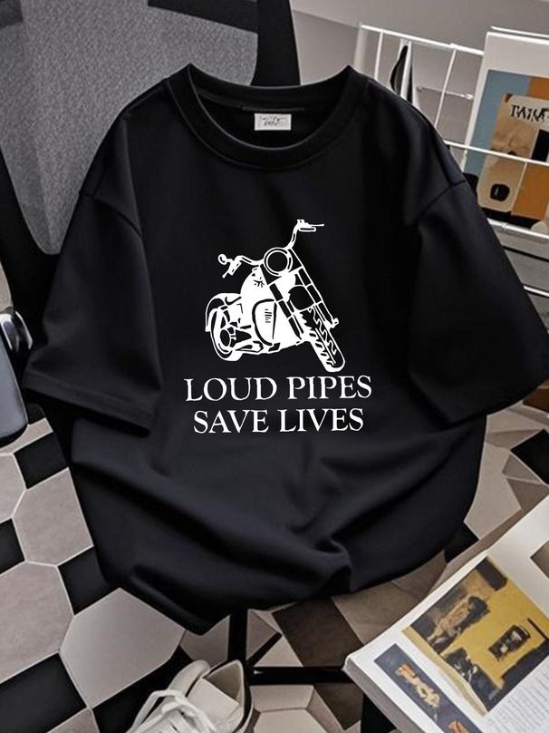 Motorcycle Loud Pipes Save Lives T Shirt Breathable Casual Streetwear Graphic Comfortable Stretched Top For Everyday Wear Fashion Stylish Unisex_viptrois.com