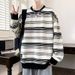 Round Neck Sweatshirt For Men, Retro Lazy Style Striped Long Sleeved Top, Loose Casual Jacket_viptrois.com
