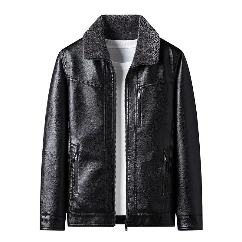 Men's jacket with fleece thickened simple fur one large size leather coat_viptrois.com
