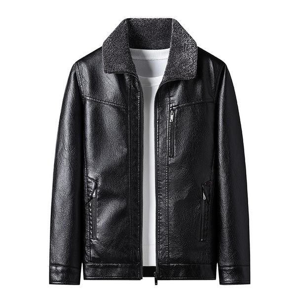 Men's jacket with fleece thickened simple fur one large size leather coat_viptrois.com