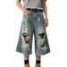 Men's Clothing Retro Niche High Street Ripped Denim Cropped Trousers For Men And Women Loose Casual Drape_viptrois.com