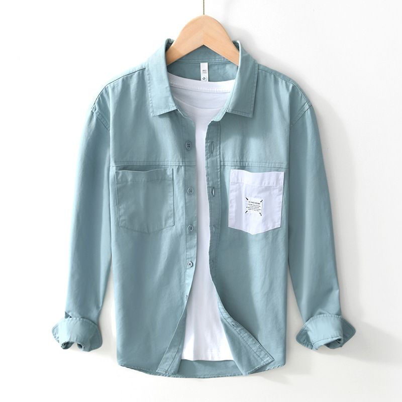 Fresh And Artistic Color Blocked Shirt, Youthful And Casual Long Sleeved Cotton Shirt Jacket_viptrois.com
