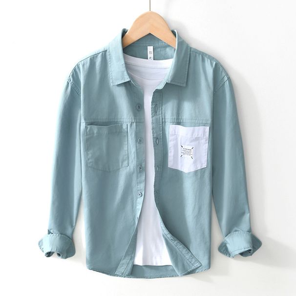 Fresh And Artistic Color Blocked Shirt, Youthful And Casual Long Sleeved Cotton Shirt Jacket_viptrois.com