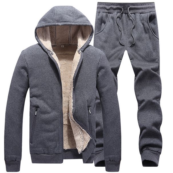 Winter Thicken Lamb cashmere New Men's s Sweatshirt+Sweatpants Suit Autumn Winter Warm Sportswear Sets Men_viptrois.com