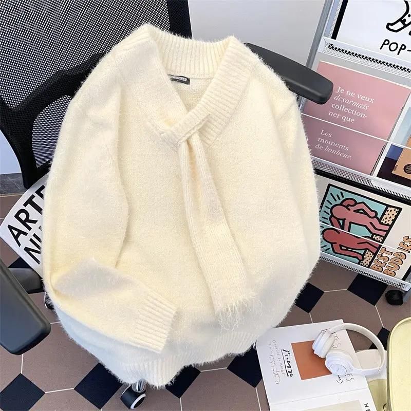 Autumn And Winter Collar Sweater Versatile Loose Casual Knit Sweater Sweater Top_viptrois.com