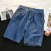 Men's Clothing Denim Loose Straight Simple Shorts Washed Retro Casual Shorts_viptrois.com