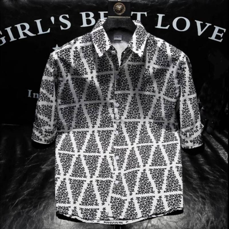 A Trendy, Fashionable And Individual Printed Mid-sleeved Shirt For Summer, A Thin, Form-fitting And Cool Men's Shirt_viptrois.com