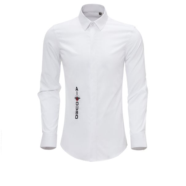 Men's Clothing Men's Slim Fit Long Sleeved Shirt Trendy Style Embroidered Honey Casual Wear Long Sleeved Shirt Trendy Style_viptrois.com