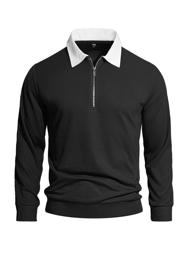 2026 Men's Collarless Half-Zip Waffle Shirt Casual American Loose Color-Plaid Sweatshirt For Men_viptrois.com