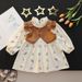 Baby Girls Dress Spring Leather Vest Splicing Skirt Small And Medium Children Printed Princess Dress Girls Casual Long Sleeve Skirt_viptrois.com