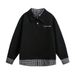Two-Piece Turn-Down Top Men's Spring And Autumn American Style Trendy Brand Patchwork Plaid Double-Layer Collar_viptrois.com