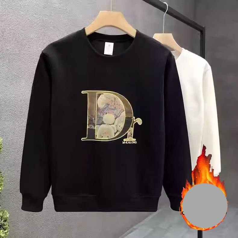 Men's Clothing Autumn And Winter New Style Trendy Personalized Printed Cotton Sweatshirt Men's Slim Fit Pullover Round Neck Plus Velvet Top_viptrois.com