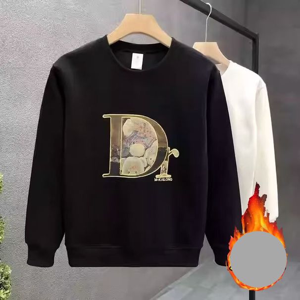 Men's Clothing Autumn And Winter New Style Trendy Personalized Printed Cotton Sweatshirt Men's Slim Fit Pullover Round Neck Plus Velvet Top_viptrois.com