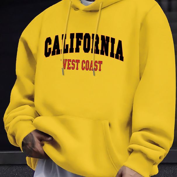 Men's Autumn And Winter Casual Fashion Loose Hooded Sweatshirt California West Coast Letter Print Warm Long Sleeved Pullover_viptrois.com
