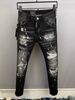 men's casual washed distred denim pants midweight cotton embroidered leather patchwork loose straight leg black wide leg jeans_viptrois.com