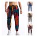 Men's Ethnic Print Loose Fit Casual Pants - Elastic Waistband, Wrinkle-Free Polyester, (Black/Beige/Navy/Red)_viptrois.com