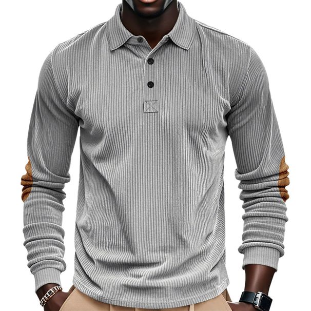 Men's Retro Corduroy Loose Casual Lapel Long Sleeved Shirt Patch Polo Shirt_viptrois.com
