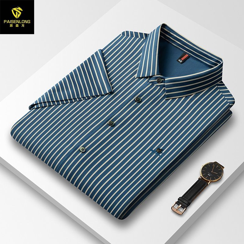 Paisen Longxia's New Jin Ammonia Ice Silk Wrinkle Resistant Seamless Short Sleeved Shirt, Light Luxury And Iron Free B4f_viptrois.com