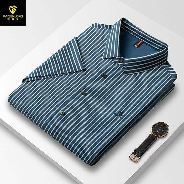 Paisen Longxia's New Jin Ammonia Ice Silk Wrinkle Resistant Seamless Short Sleeved Shirt, Light Luxury And Iron Free B4f_viptrois.com