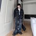 Distressed Ink-Splash Denim Suit – Avant-Garde Two-Piece Set With Washed Jacket & Paint-Splattered Jeans (S-XXXL, Cotton Blend, Streetwear)_viptrois.com
