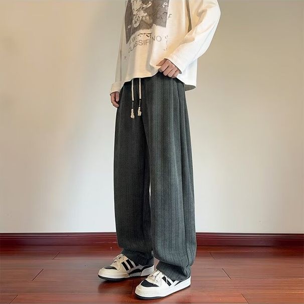 Men's Classic Stripe Jogger Pants – Straight-Leg Comfort Fit For Casual & Streetwear (Grey/Black) – Polyester Non-Iron Design_viptrois.com