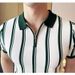 Men's Half Zip Polo Shirt Contrast Color Striped Short Sleeved Summer Trend Slim Fit Lapel Elegant Light Mature T-Shirt_viptrois.com