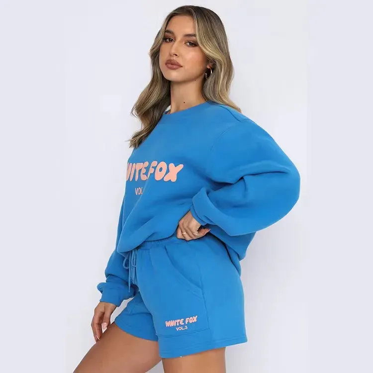 New Designer White Foxs Two Pieces Short Sets Sweatsuit Female Hoodies Hoody Pants With Sweatshirt Loose T-Shirt Sport_viptrois.com