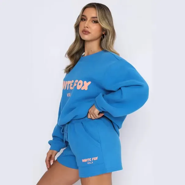New Designer White Foxs Two Pieces Short Sets Sweatsuit Female Hoodies Hoody Pants With Sweatshirt Loose T-Shirt Sport_viptrois.com