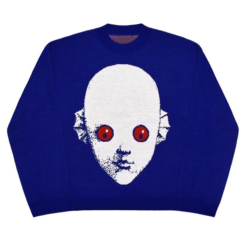 Gothic Print Knitted Sweater For Men – Hip-Hop Streetwear Pullover With Harajuku Style_viptrois.com