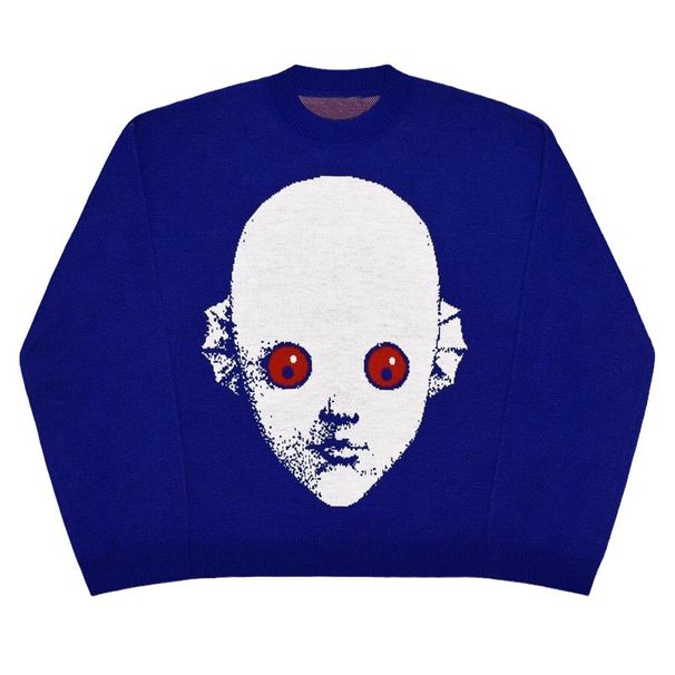 Gothic Print Knitted Sweater For Men – Hip-Hop Streetwear Pullover With Harajuku Style_viptrois.com