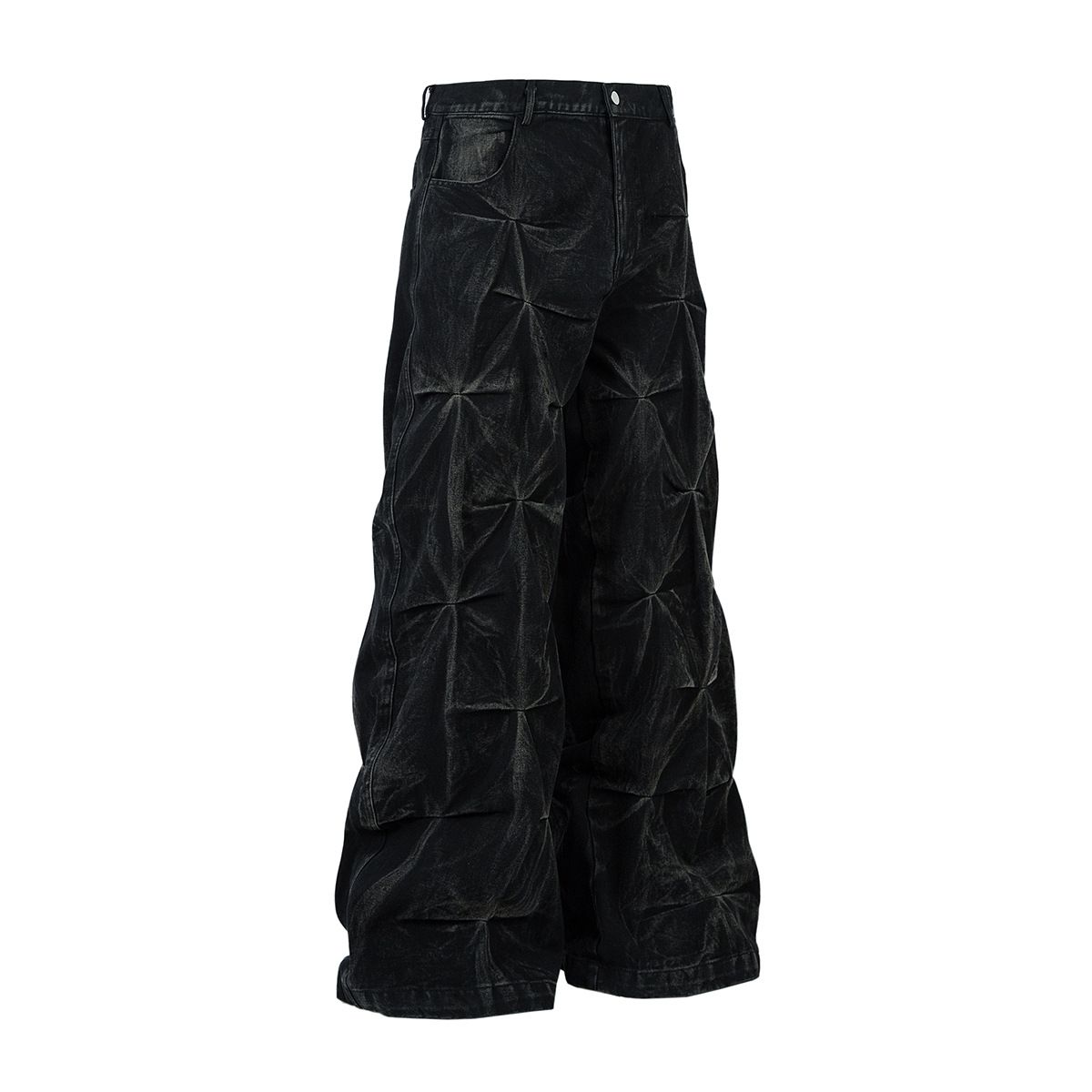 Men's Clothing High Street Shaped Pleated Washed Jeans RO Style Wide Leg Trousers_viptrois.com